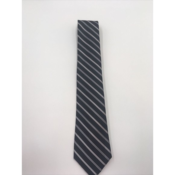 SADDLEBRED Men's Tie Silk polyester blend black with silver stripes classic - Picture 3 of 6